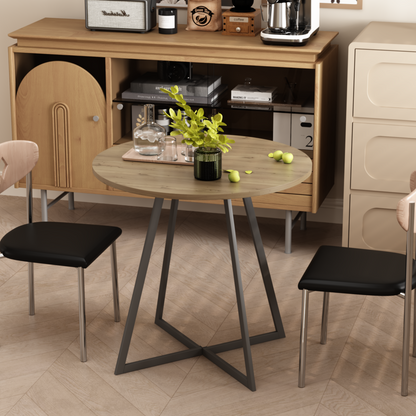 31.5 Inch Round Dining Table, Small Circle Kitchen Table with Metal Black Legs for 2-4 people, Modern Dining Room Table, Brown (only table) – Natural