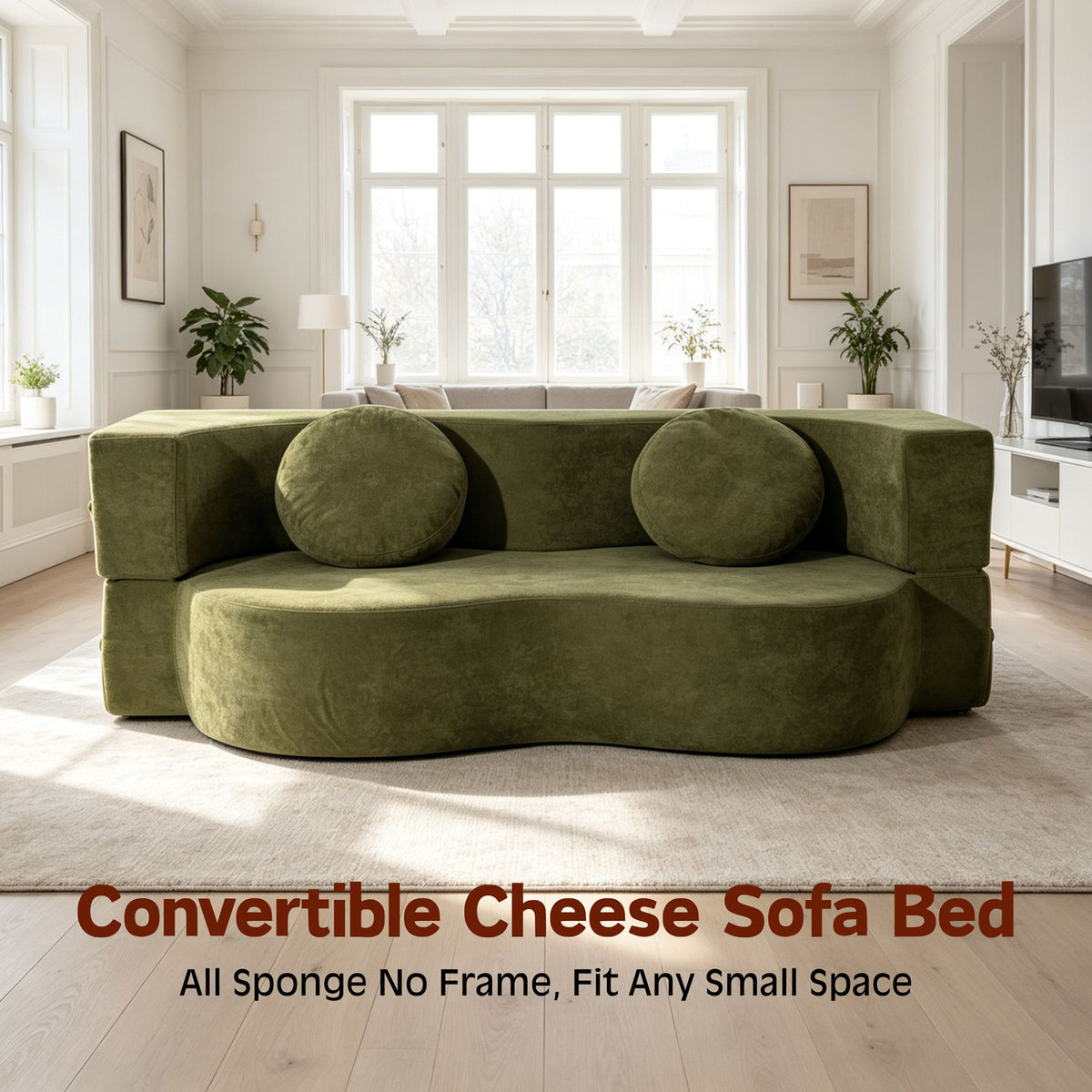 2-in-1 Folding Sofa Bed with Pillow, Twin Sleeper Sofa, Floor & Futon Loveseat Couch, Foam Folding Mattress Sleeper for Living Room, Guest Use, Office, Apartment, No Assembly Required,Green