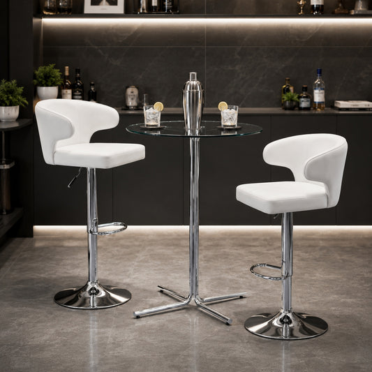 Modern 3-Piece Bar Table Set with 2 Swivel Stools, 36" Tempered Glass Pub Table & Adjustable Faux Leather Barstools, 300 lbs Capacity Chrome Bistro Furniture Set for Kitchen, Living Room.W2920S00190