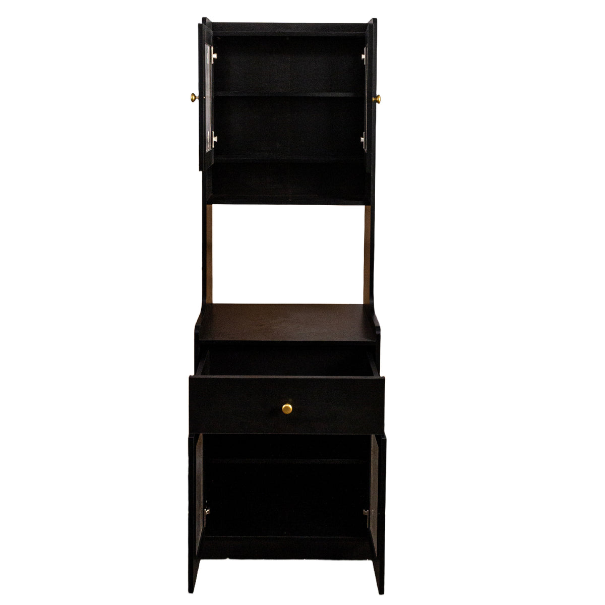 Black Kitchen Pantry Hutch Storage Cabinet, Farmhouse Kitchen Hutch Buffet Cabinet with Microwave Stand