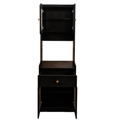 Black Kitchen Pantry Hutch Storage Cabinet, Farmhouse Kitchen Hutch Buffet Cabinet with Microwave Stand