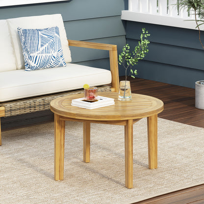 Outdoor Acacia Wood Patio Coffee Table, Wooden Patio Furniture, Round Slatted Side Table for Porch, Garden, Backyard, Balcony, 27' Dia x 17' H, Weather Resistant Brown Finish
