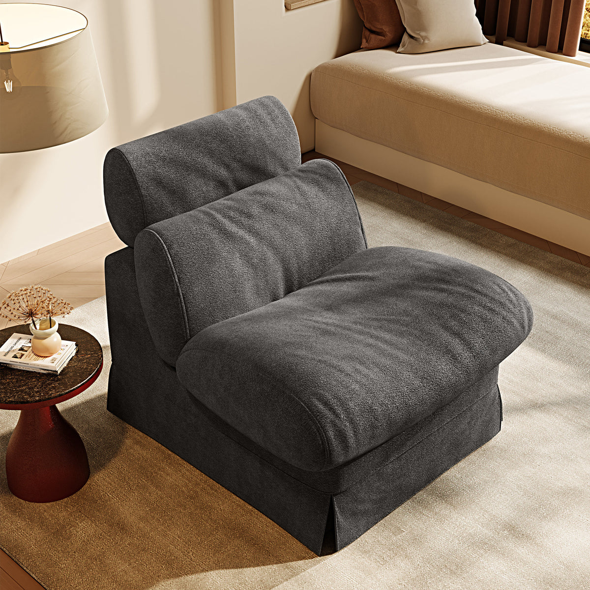Minimalist Accent Chair with Solid Wood Frame, Soft Medium-Firm Chenille Upholstery, Ideal for Living Room, Bedroom, Balcony & Office Reading Nook
