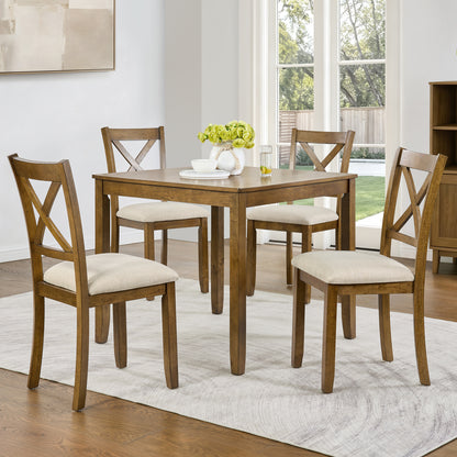 Elegant 5-Piece Oak Dining Table Set for 4 – Modern Wooden Kitchen & Dining Room Furniture with 4 Upholstered Chairs – Space-Saving Square Dining Set for Small Spaces, Living Room & Apartment