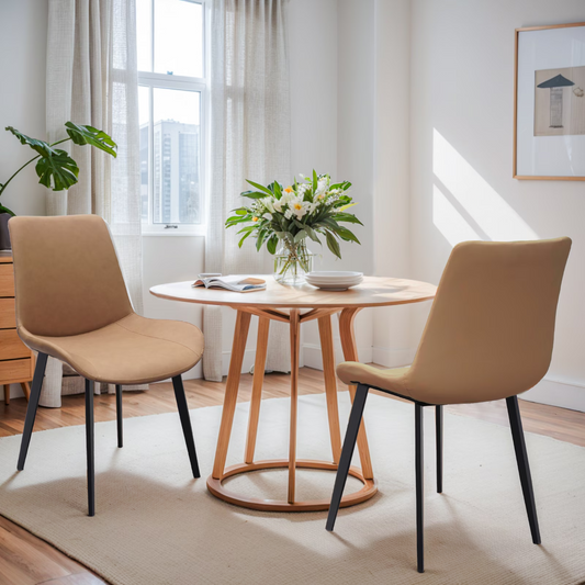 Brown PU Leather Dining Chair with Metal Legs, Modern Upholstered Chair Set of 2 for Kitchen, Restaurant, Living, Meeting Room
