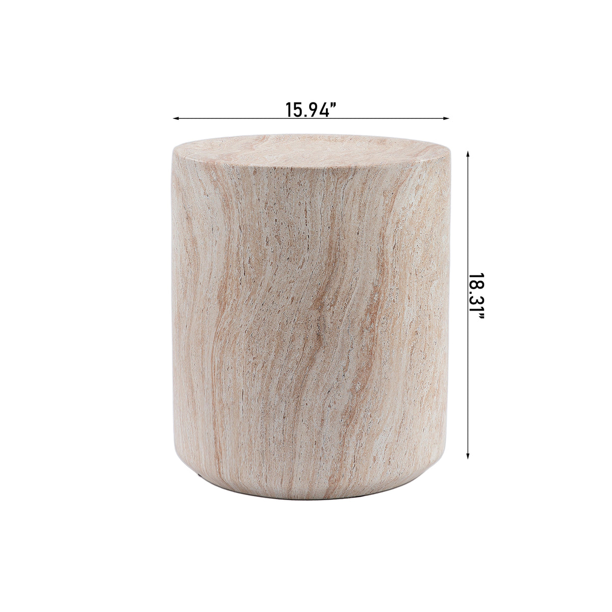 Tall Cylindrical Accent Coffee Table, MgO Faux Travertine Round Coffee Table, Indoor & Outdoor Decorative Table for Home Patio Yard, Dia 15.94" x H 18.31"