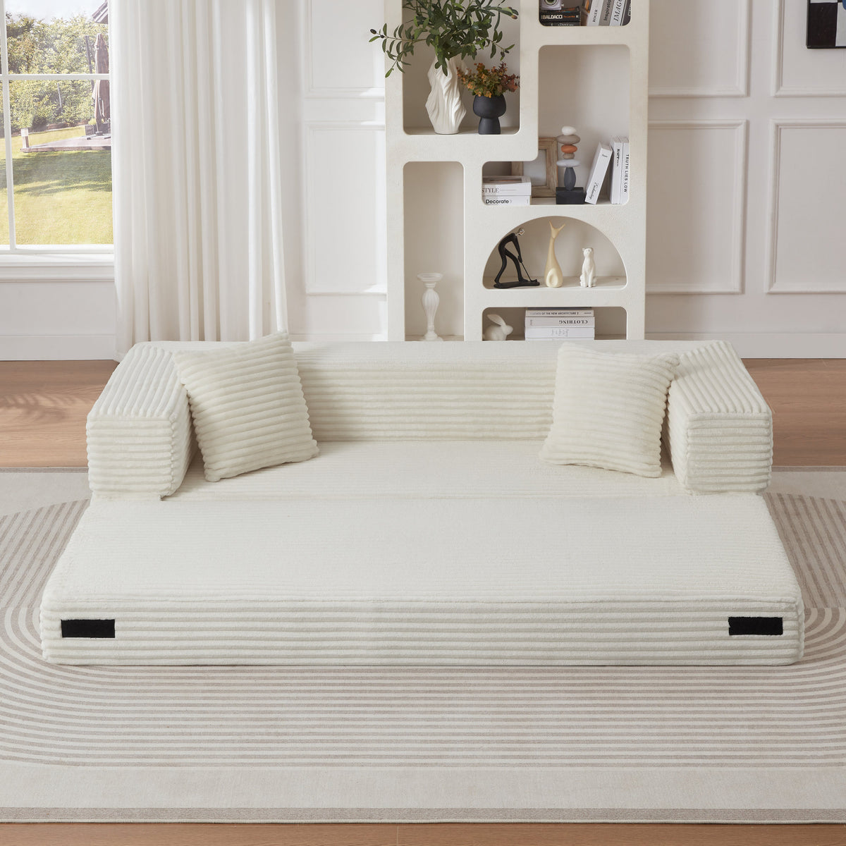 Modern cord sofa with stylish appearance, classic square design, unique two-tier design, convertible into a bed