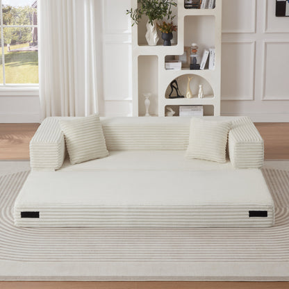 Modern cord sofa with stylish appearance, classic square design, unique two-tier design, convertible into a bed