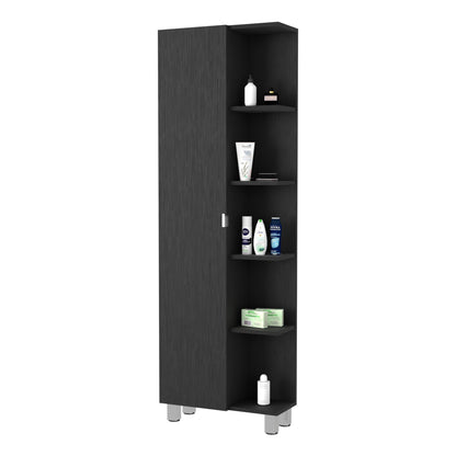 Urano Mirror Linen Cabinet, Four Interior  Shelves, Five External Shelves -Black