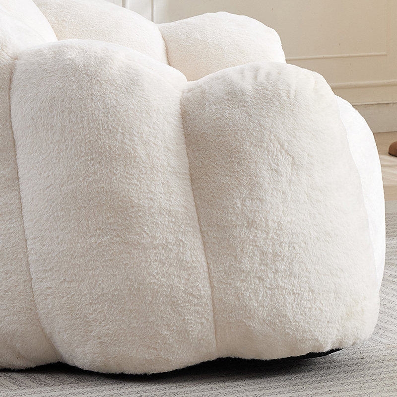 Lotus Style Compression Sofa Adult Bean Bag with Pull Ring, White Plush, 43.7 x 39.76 x 26.77 inches, No Installation Required