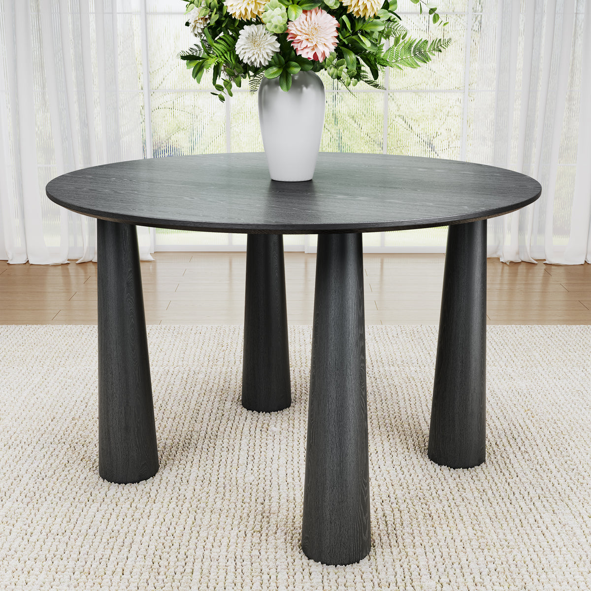45 Inch Round Dining Table Farmhouse Wood Kitchen Table for 4 Persons 30' Height Dinner Table with Sturdy Legs Easy Assembly for Dining Room Living Room Table Only Black