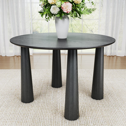 45 Inch Round Dining Table Farmhouse Wood Kitchen Table for 4 Persons 30' Height Dinner Table with Sturdy Legs Easy Assembly for Dining Room Living Room Table Only Black