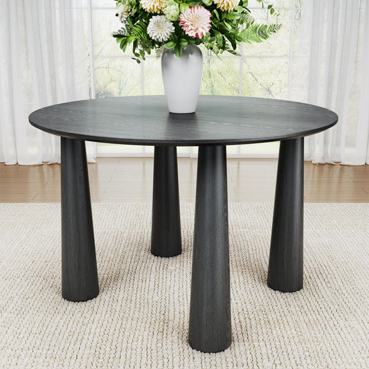 45 Inch Round Dining Table Farmhouse Wood Kitchen Table for 4 Persons 30' Height Dinner Table with Sturdy Legs Easy Assembly for Dining Room Living Room Table Only Black