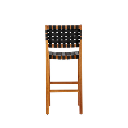 30.5 Inch Seat Height Outdoor Acacia Solid Wood Patio Side Chair, Black Pe Woven Rope, Breathable and Comfortable,Indoor & Outdoor Use,Teak Finish+Black Rope(set of 2)