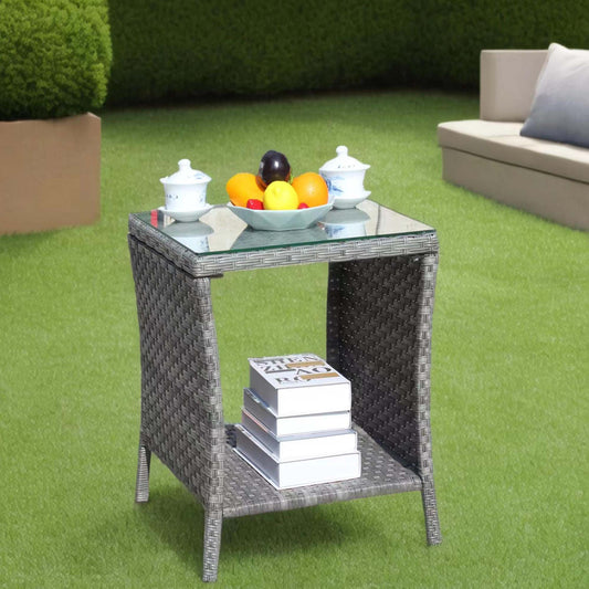 Outdoor patio Furniture 1 Coffee Table with clear tempered glass – Grey