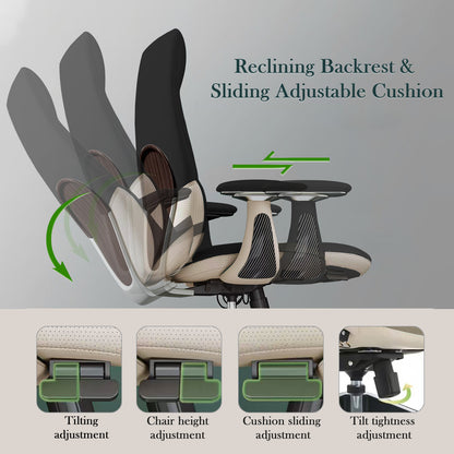 Ergonomic Genuine Leather Executive Chair,400lbs High Back, Elegant Back Pattern,  360° Silent Wheels, Tilt & Depth Adjustable, Movable Armrests, Lumbar Support