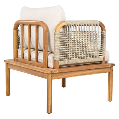 Outdoor 5-piece Acacia Wood and Rope Patio Sofa Set
