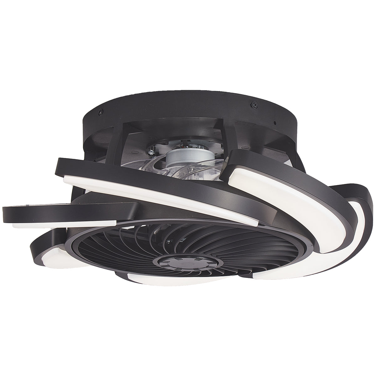 Black Bladeless Ceiling Fan with Remote Control, 6 Speeds Dimmable Light, Enclosed Low Profile for Bedroom Living Room, 17-Inch