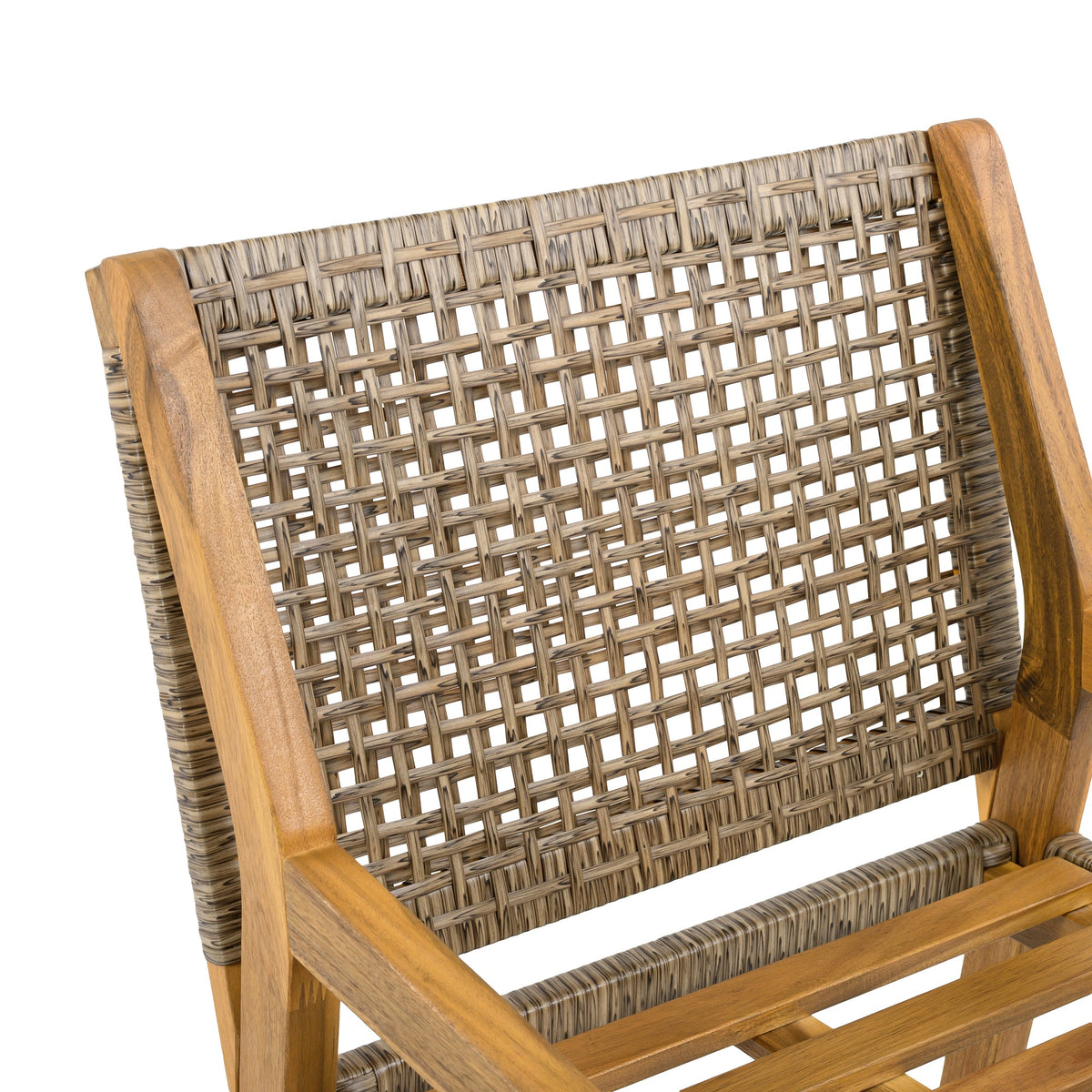 OUTDOOR DINING CHAIR -Acacia Wood & Wicker with Cream Cushion Patio Furniture-Teak finish & wicke Brown -MP2(set of 2)
