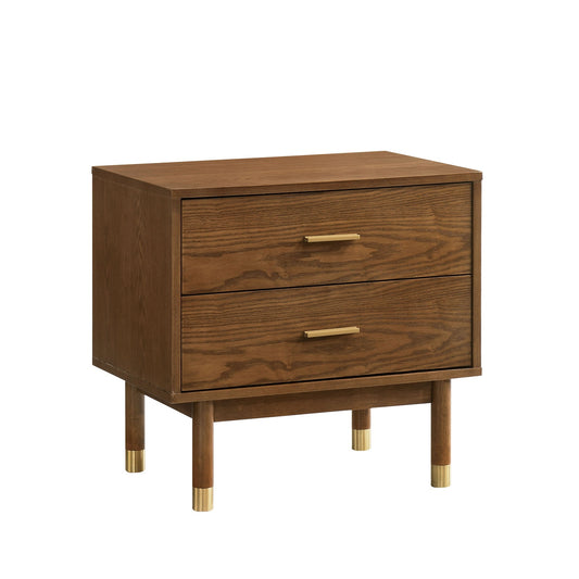 Mid Century Modern Style 1pc Nightstand Gold Handles Tipped Legs Side Glides walnut Finish Bedroom Furniutre
