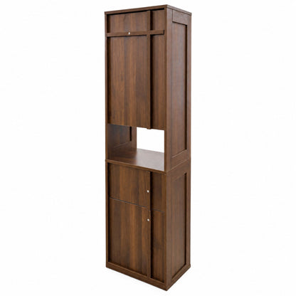 Tall Narrow Storage Cabinet, Wooden Freestanding Bookshelf with Doors & drawer, Slim Display Bookcase for Living Room, Bedroom, Home Office
