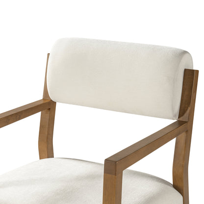 Rubber Wood Dining Chairs, Upholstered Fabric Armchairs(Set of 2),Natural wood + Beige fabric