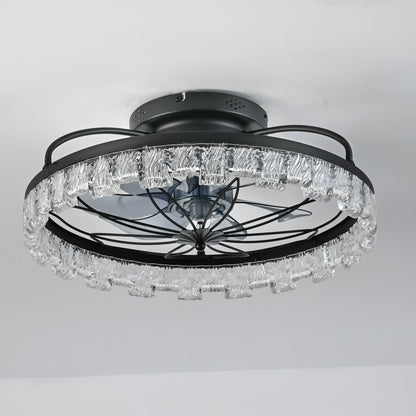 Rustic Black Ceiling Fan with Light, Farmhouse Flower Caged Ceiling Fan with Remote, LED Low Profile Ceiling Light for Bedroom Kitchen Living Room