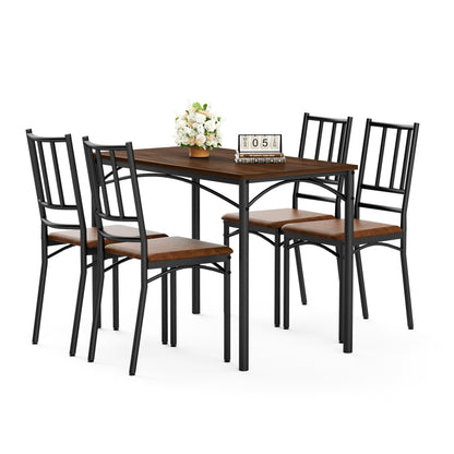 Dining Table Set, Bar Table with 4 Dining Benches, Kitchen Table Counter with Chairs, Industrial for Kitchen Breakfast Table, Living Room, Party Room, Walnut, 43.3″L x23.6″W x 30.1″H