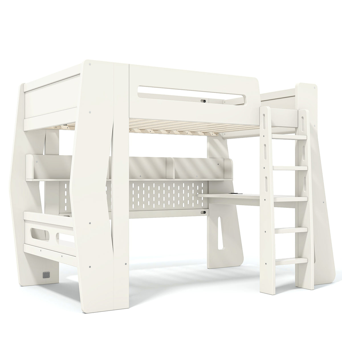 Twin/Full Size Gaming Loft Bed, All-in-One Gaming Bed with Desk, Gaming Bed with Storage, Gaming Loft Bed with Led Light, Esports Style Loft Bed Frame for Teens, Space Saving Loft bed.Beige