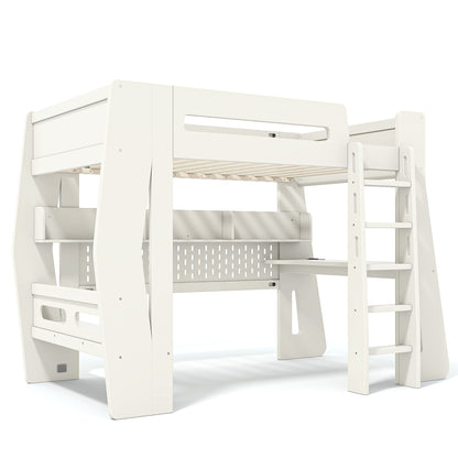Twin/Full Size Gaming Loft Bed, All-in-One Gaming Bed with Desk, Gaming Bed with Storage, Gaming Loft Bed with Led Light, Esports Style Loft Bed Frame for Teens, Space Saving Loft bed.Beige