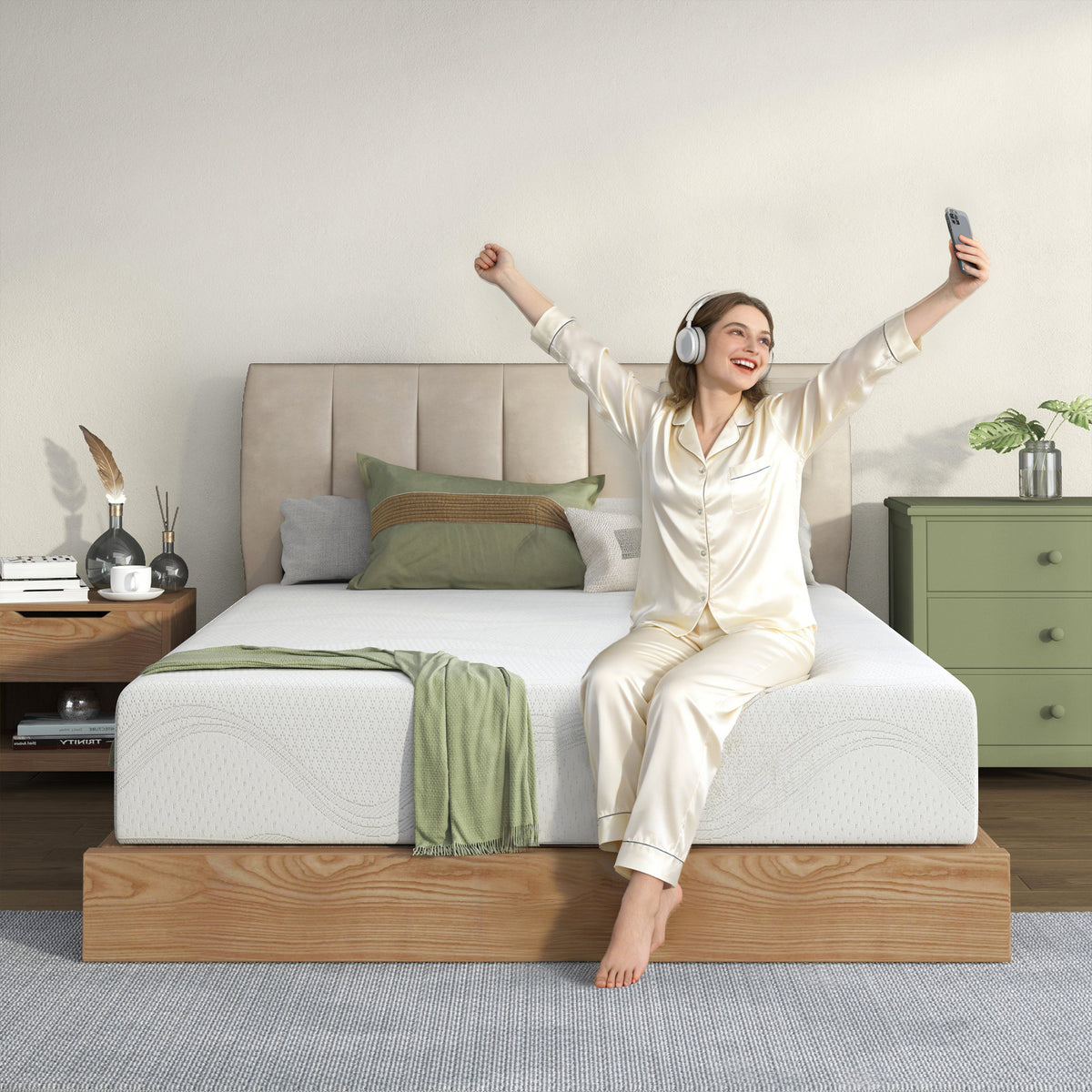 King Size Memory Foam Mattress, 12 Inch Bed Mattress, with Cooling Green Tea Gel, CertiPUR-US Certified, White