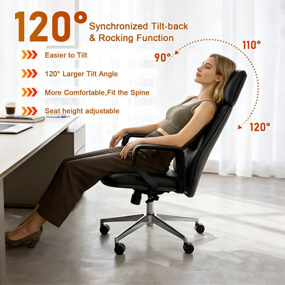 FurniBaron PU Leather High Back Office Chair with , ergonomic lumbar support 400lbs, sturdy metal base, 360° silent wheels, fit for home and office