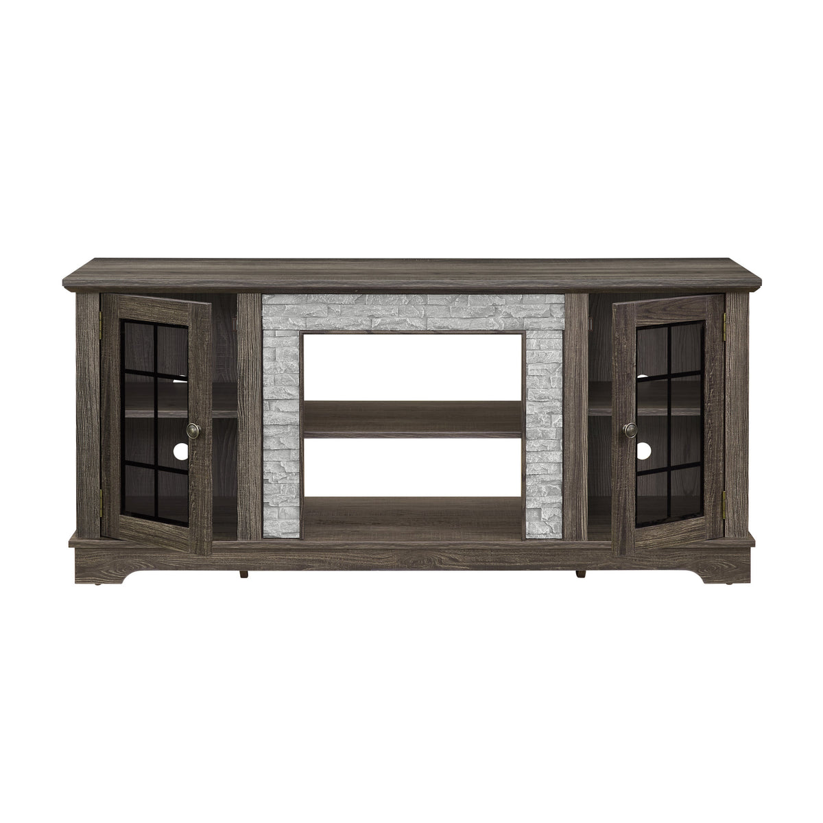 58" Modern TV Stand with 2-Door Storage, Faux Stone Media Console Cabinet, Grey Large Entertainment Center