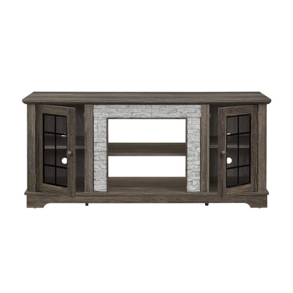58" Modern TV Stand with 2-Door Storage, Faux Stone Media Console Cabinet, Grey Large Entertainment Center