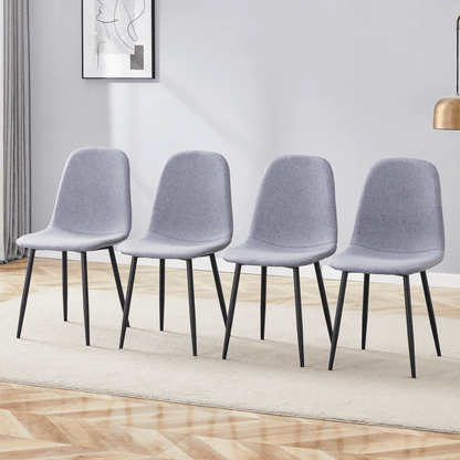 Luxury Simple Chair - Set of 4 Light Gray Linen-Cotton Material High Resilience Dining Chair with Metal Black Leg.Integral metal leg architecture,Suitable for various interior decoration styles.