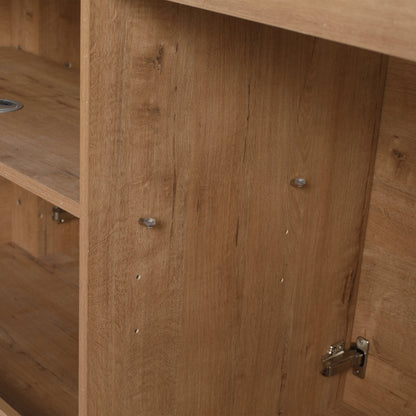 60'' Freestanding Bathroom Vanity with White Resin Sink, 4-Soft-Close Door, KD-Packing, Plywood, Imitative Oak