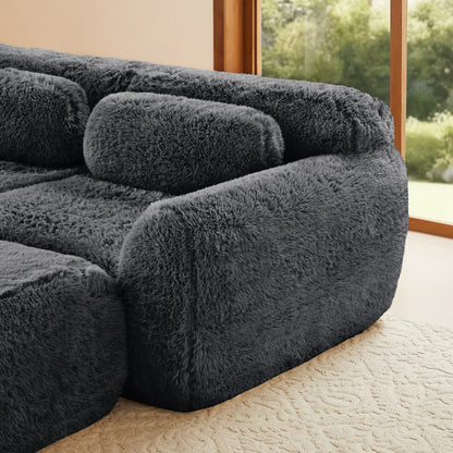 U-shaped Boneless Sofa 32D High Density Sponge Bottom Anti-Slip Design No Assembly Required Ergonomic Design Free Combination Full-compression Vacuum Packaging For Living Rooms,Studies,Dark Grey