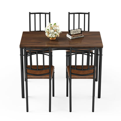 Dining Table Set, Bar Table with 4 Dining Benches, Kitchen Table Counter with Chairs, Industrial for Kitchen Breakfast Table, Party Room – Walnut