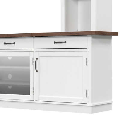 94.3' Extra Long Farmhouse TV Stand with 7-Color LED Lights, Adjustable Shelves & Storage Cabinets, Modern Entertainment Center Media Console for 65 Inch TVs for Living Room