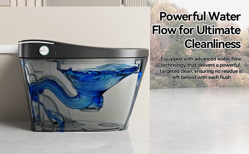 Smart Bidet Toilet with Auto Open/Close Seat, Warm Water Wash, Heated Seat, and Dryer in Black Ceramic, One-Piece Design