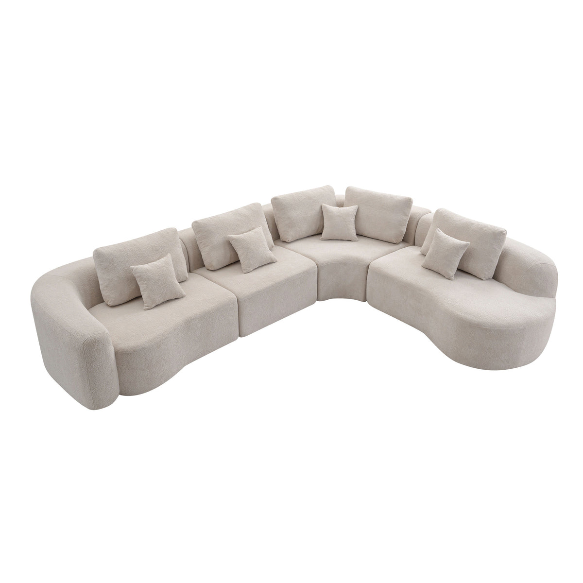 136.9" Camel Modular Curved Sectional Sofa, Vacuum Compressed Cloud Couch, Oversized Corner Sofa Set with Throw Pillows, No Assembly Required, Deep Seat Curved Sofa for Large Living Room.