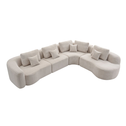 136.9" Camel Modular Curved Sectional Sofa, Vacuum Compressed Cloud Couch, Oversized Corner Sofa Set with Throw Pillows, No Assembly Required, Deep Seat Curved Sofa for Large Living Room.