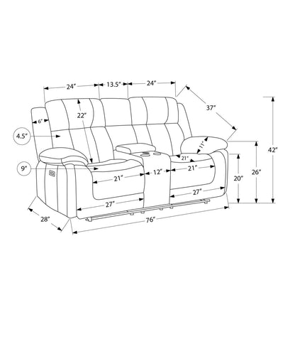 Reclining Love Seat, Power Recliner, 2 Seater, Upholstered, 76" Wide, Console Included, Usb Port Included, Light Grey Fabric, Transitional