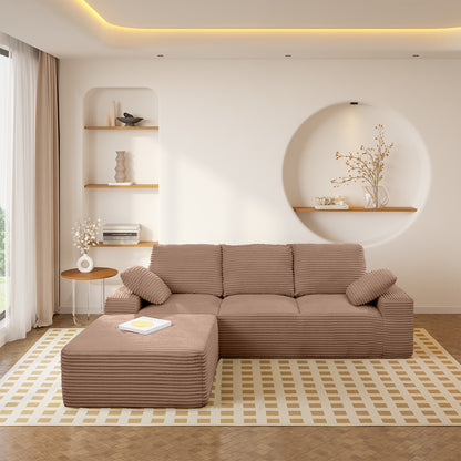 103.5' Cloud Sectional Couch with L-Shape Chaise,Modern Modular Sofa with Deep Seat, Upholstered Couches for Living Room Bedroom,No Assembly Required, Brown(Plush Corduroy Fabric)