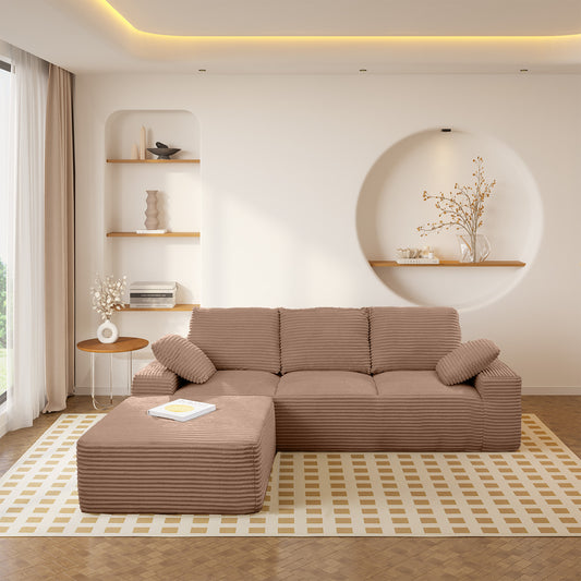 103.5' Cloud Sectional Couch with L-Shape Chaise,Modern Modular Sofa with Deep Seat, Upholstered Couches for Living Room Bedroom,No Assembly Required, Brown(Plush Corduroy Fabric)
