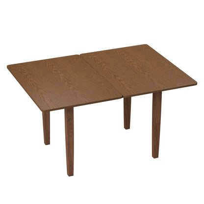 51.2" Solid Wood Folding Dining Table, Rotating Drop Leaf Design with Walnut Finish, Space-Saving Kitchen Table for 4-6 People, Farmhouse Style for Small Apartments, Easy Assembly