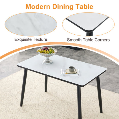 Modern minimalist rectangular dining table, suitable for 4-6 people. Tempered glass countertop+lower MDF board, imitation marble texture – Model W1151S04618