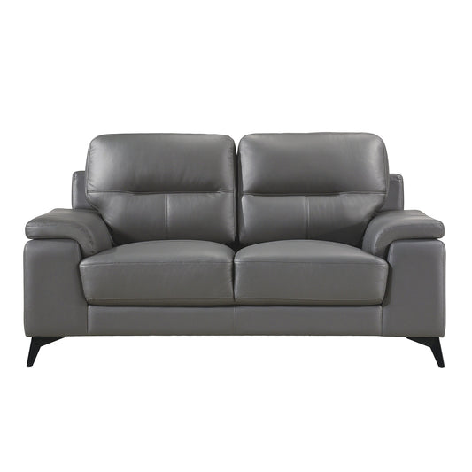 Luxurious Dark Gray Leather Loveseat Upholstered Plush Comfort Couch Pillow-Top Arms Solid Wood Living Room Furniture 1pc