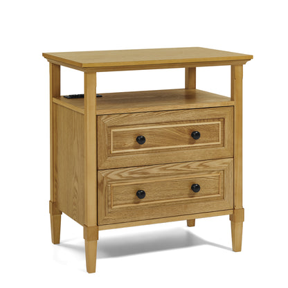 Wooden Bedside Nightstand with Open Cubby & 2 Storage Drawers, Freestanding Bedroom Side Cabinet for Bedside & Living Room Use