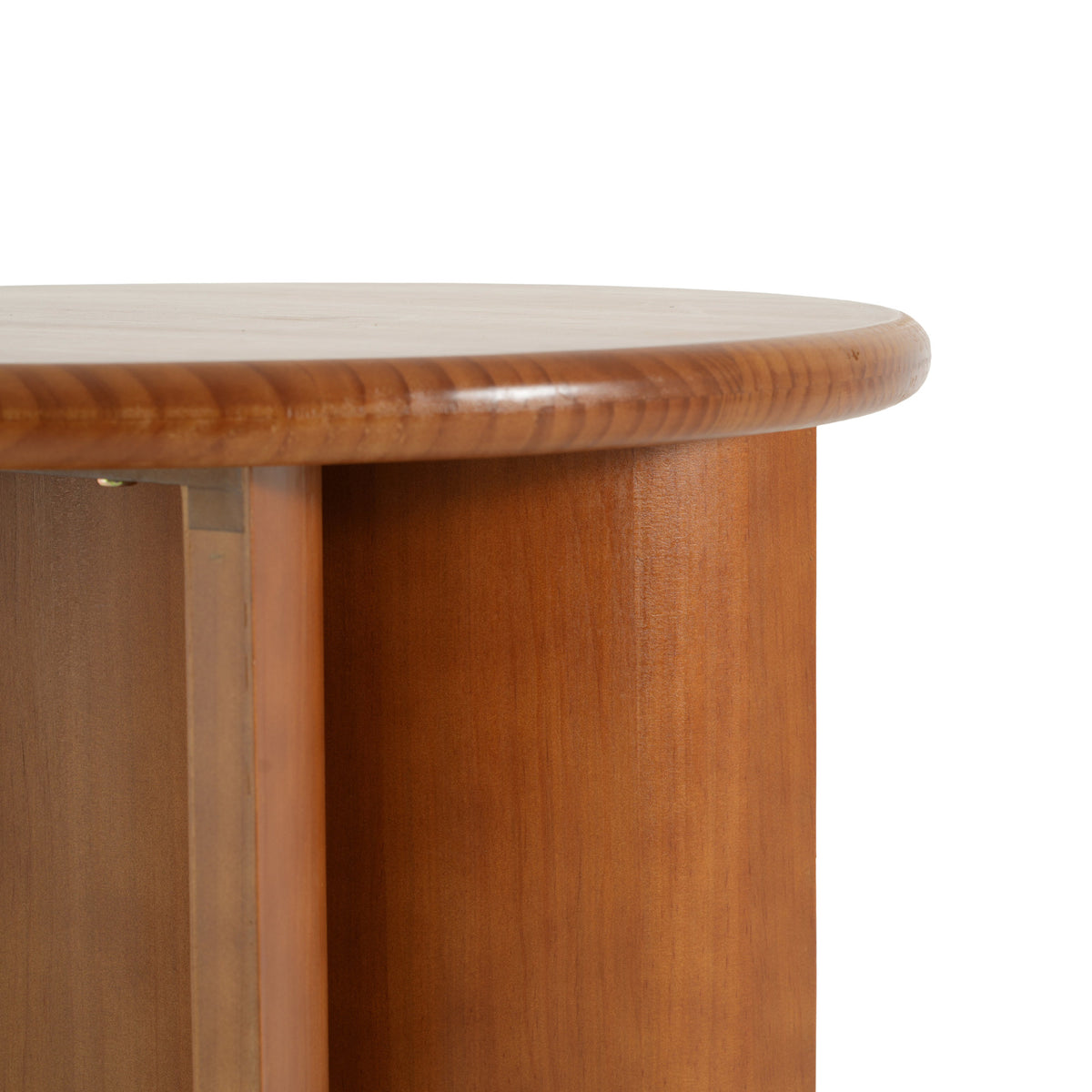 Walnut Finish Pine Wood Round Side Table with Unique Fan-Shaped Legs, Mid-Century Modern Accent End Table for Living Room